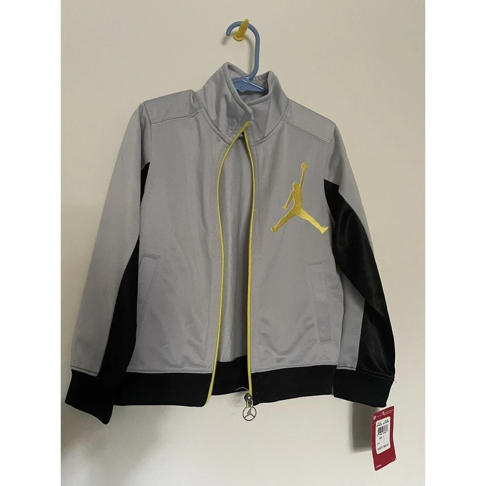 Air Jordan Full Front Zip Gray & Yellow Light Weight Track Jacket For Boys 4/5